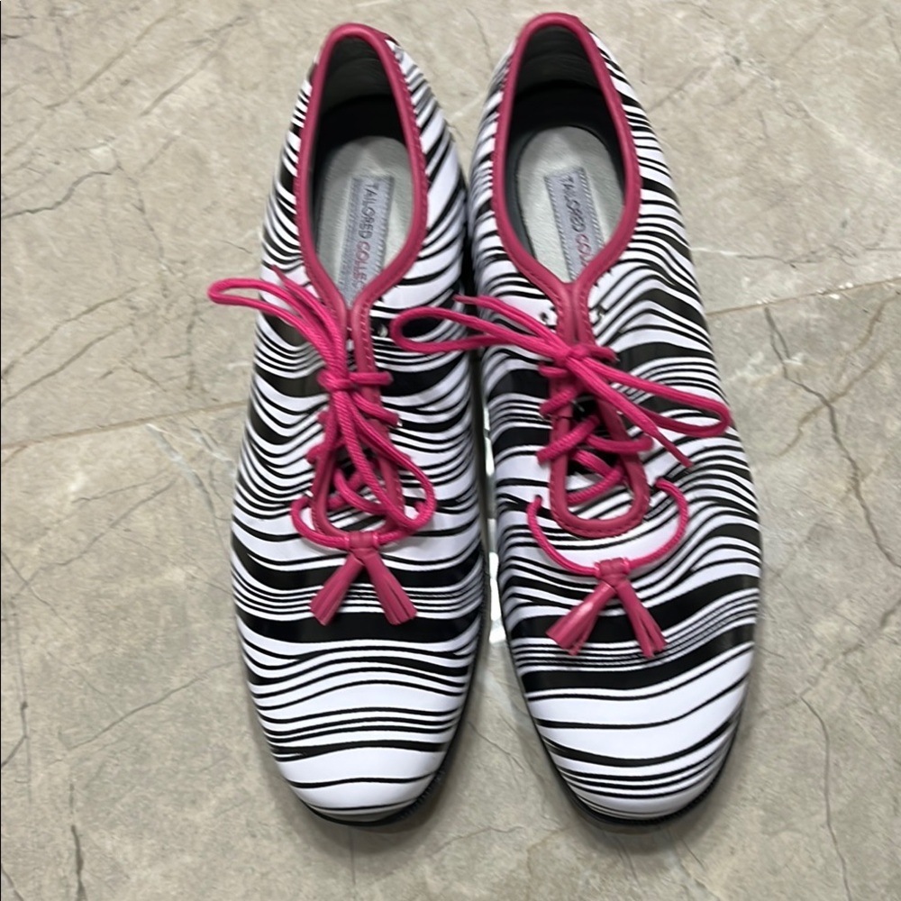 Footjoy stylish Black and White golf Women's Shoes with Pink Accents